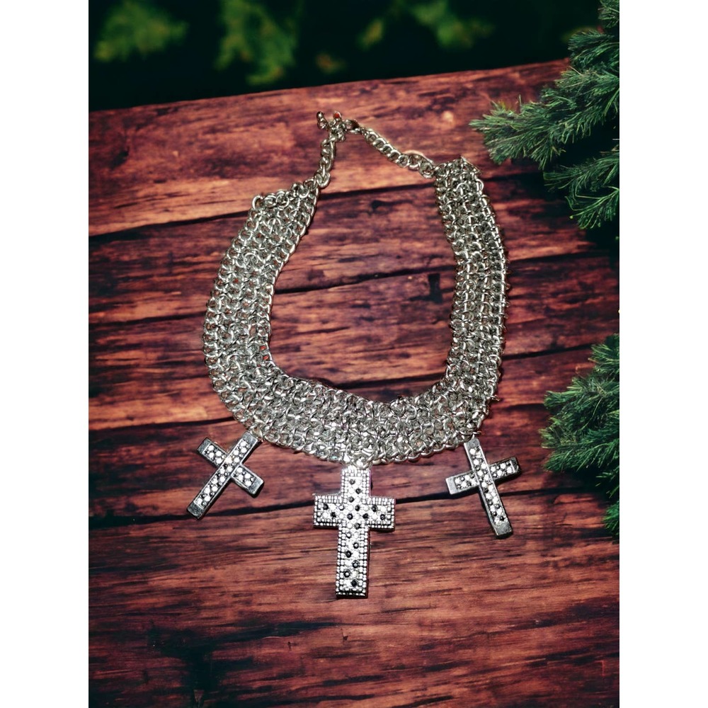 High end triple chain triple cross necklace